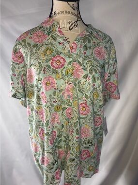 Plus size Croft & Barrow Camp Shirt Aqua Jacobean IVY size plus L & plus XL